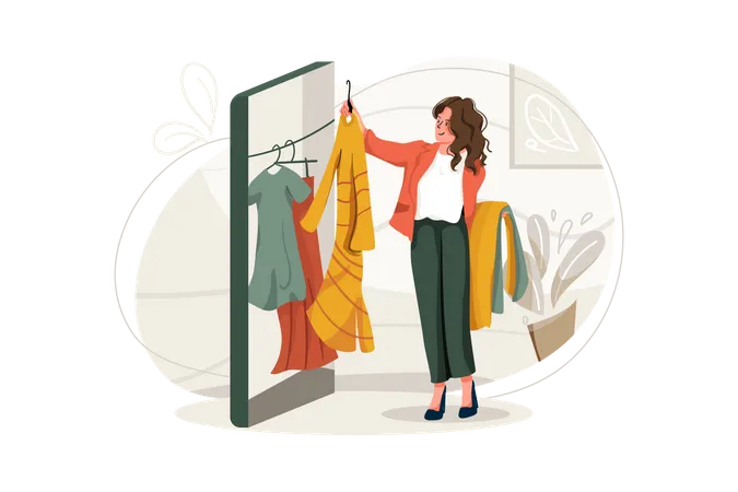 Femme choisissant des vêtements dans une boutique en ligne  Illustration