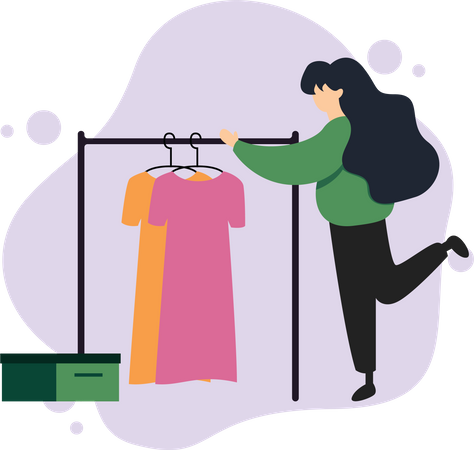 Femme choisissant des vêtements en magasin  Illustration