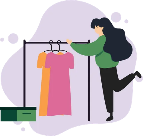 Femme choisissant des vêtements en magasin  Illustration