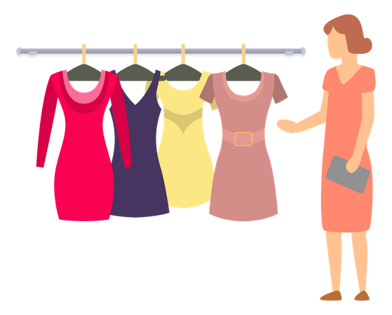 Femme choisit une robe  Illustration