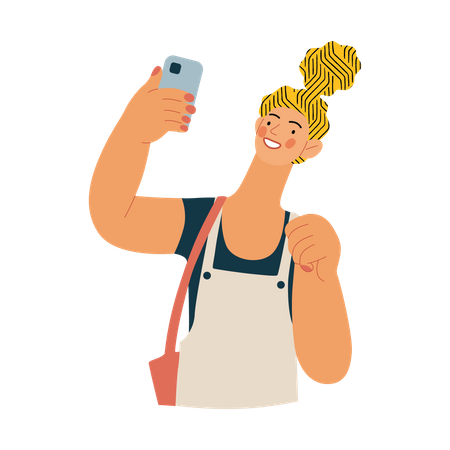 Femme cliquant sur selfie  Illustration