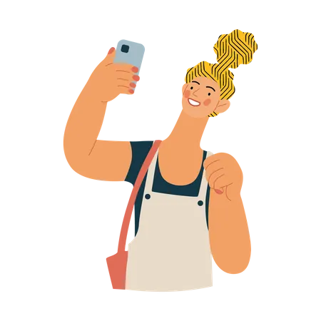 Femme cliquant sur selfie  Illustration