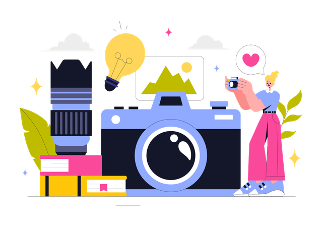 Une femme prend des photos en voyage  Illustration