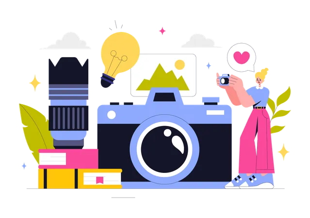 Une femme prend des photos en voyage  Illustration