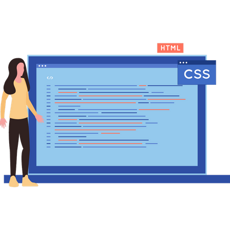 Femme codant CSS sur ordinateur portable  Illustration