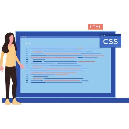 Femme codant CSS sur ordinateur portable  Illustration