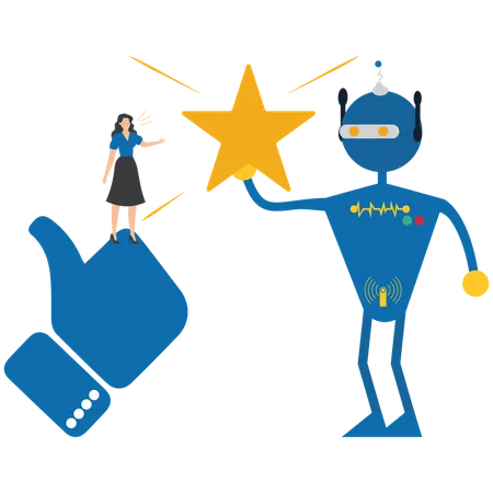 Femme collaborant avec l'IA  Illustration