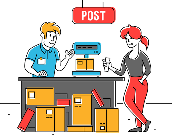 Femme récupérant le courrier du bureau de poste  Illustration