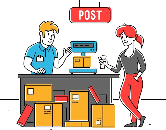 Femme récupérant le courrier du bureau de poste  Illustration