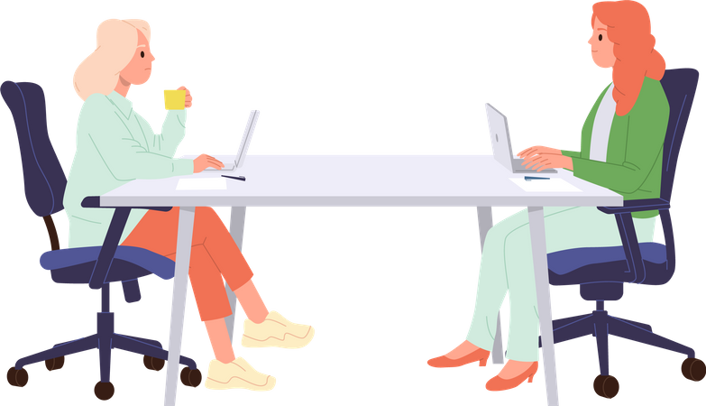 Collègue de femme utilisant un ordinateur portable  Illustration