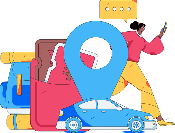 Une femme commande un taxi en ligne à partir d'une application de taxi  Illustration