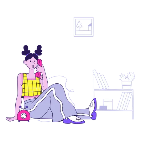 Une femme communique au téléphone  Illustration