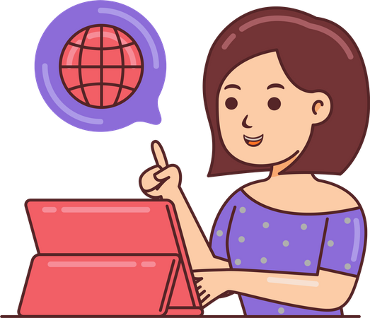 Femme concevant en ligne sur tablette  Illustration
