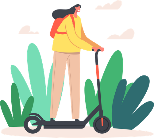 Femme conduisant un scooter électrique  Illustration