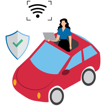Femme conduisant un système de voiture autonome  Illustration