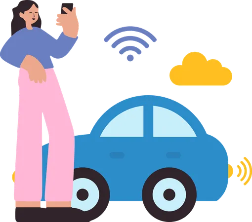 Une femme conduit une voiture grâce à une technologie intelligente  Illustration