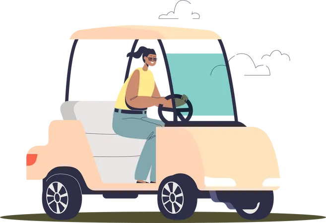 Femme conduisant une voiture de golf  Illustration