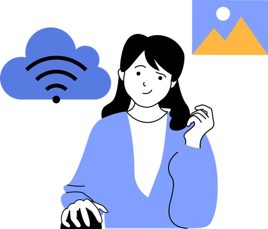 Femme connectant le wifi au réseau cloud  Illustration