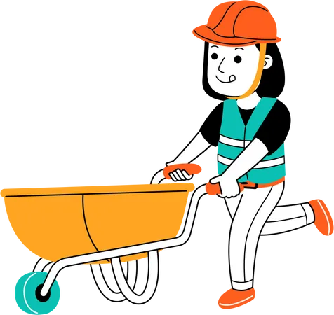 Femme constructeur avec chariot  Illustration