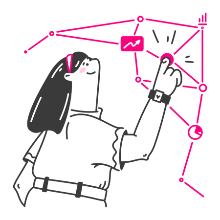 Femme travaillant sur la liaison de données  Illustration