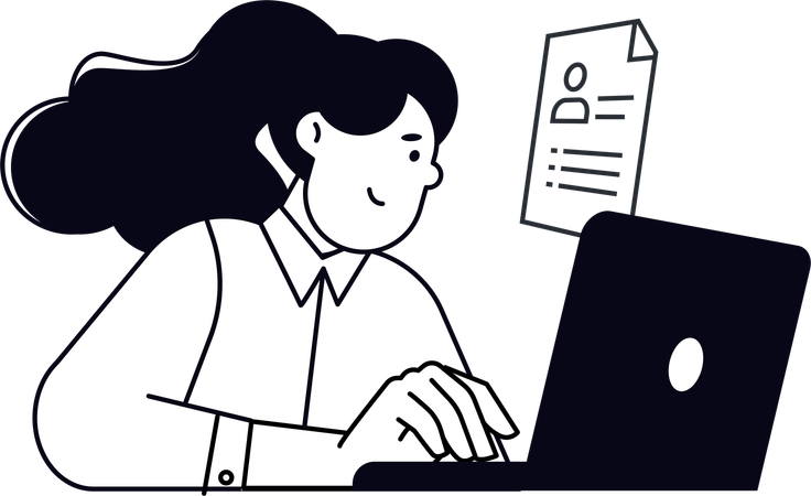 Une femme consulte le profil d'un candidat en ligne  Illustration