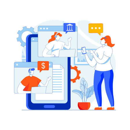 Femme contactant le service client bancaire  Illustration