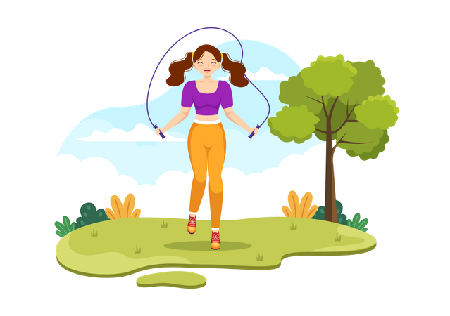 Femme, sauter corde, dans parc  Illustration