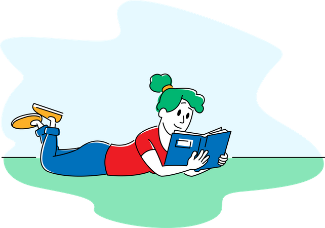 Femme Allongée Sur L'herbe Lire Un Livre  Illustration