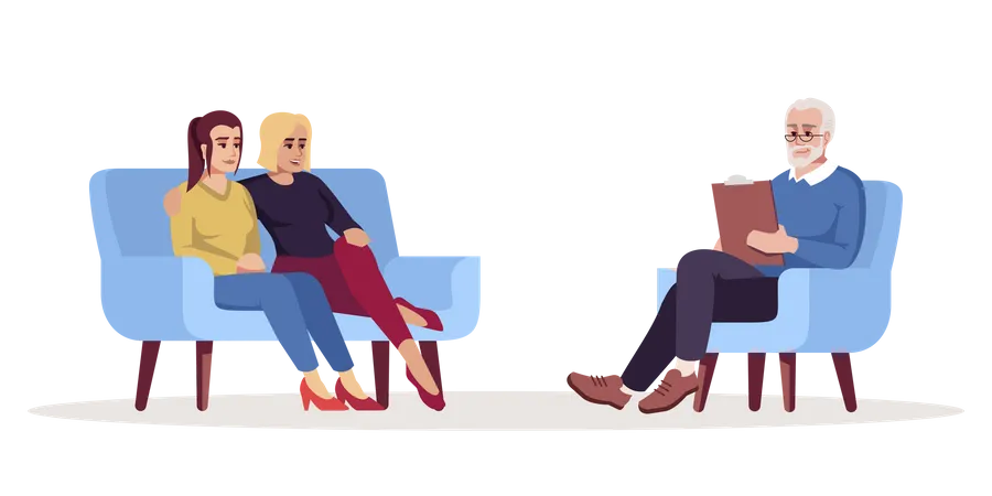 Un couple de femmes rencontre un spécialiste  Illustration