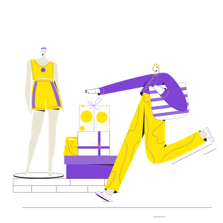 Femme courant après une nouvelle robe  Illustration