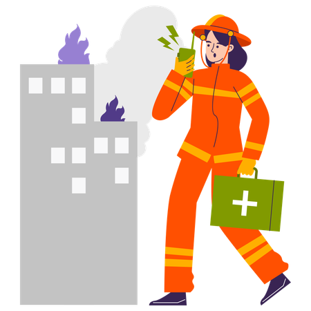 Une femme court avec un kit d'urgence  Illustration