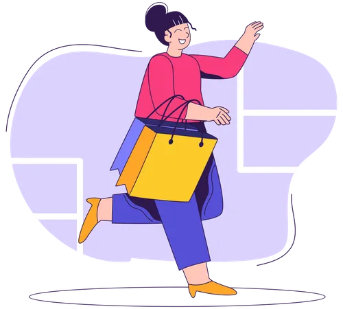 Femme courant pour faire du shopping  Illustration