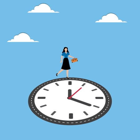 Une femme court sur une route en forme d'horloge  Illustration