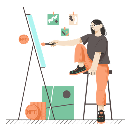 Femme créant un art NFT  Illustration