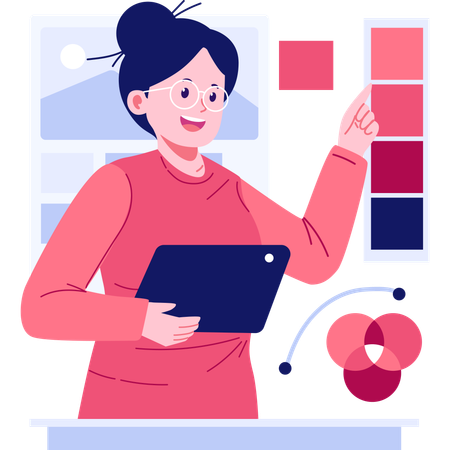 Femme designer choisissant la couleur de la palette de couleurs  Illustration