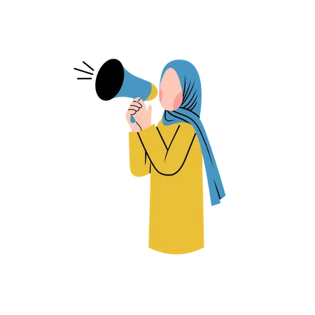 Femme criant dans un mégaphone  Illustration