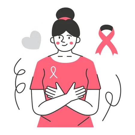 Une femme croise les bras en signe de solidarité contre le cancer du sein  Illustration