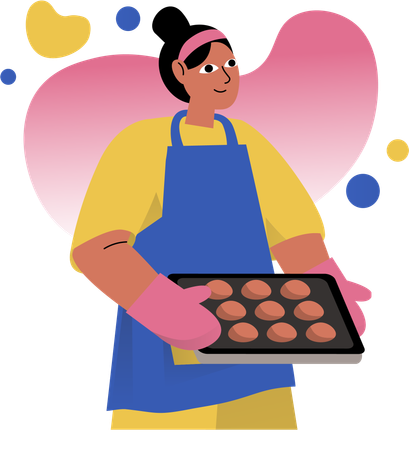 Femme préparant des biscuits dans sa boulangerie  Illustration