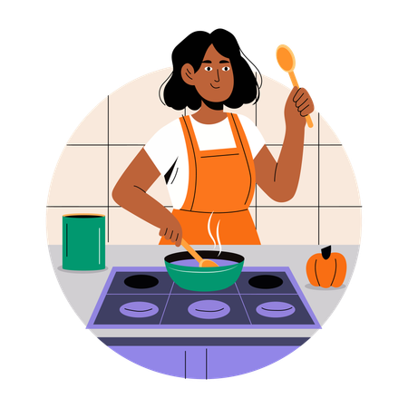 Femme cuisinant dans la cuisine  Illustration