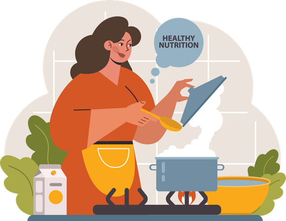 Femme cuisinant des aliments sains  Illustration