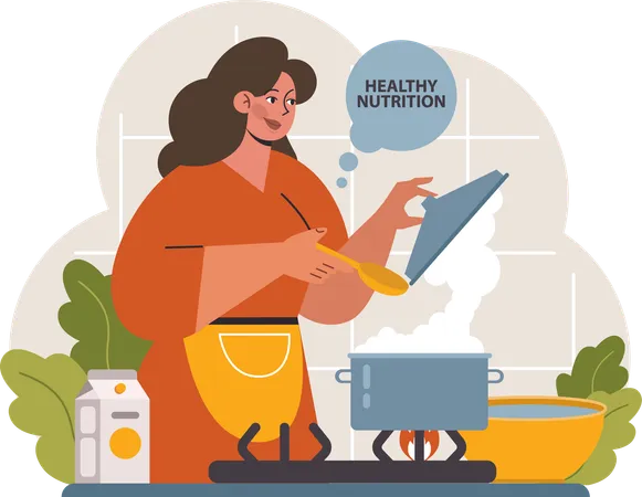 Femme cuisinant des aliments sains  Illustration