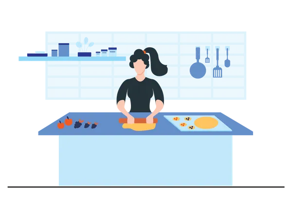 Femme, cuisine, chapati  Illustration
