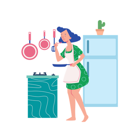 Femme cuisinant dans la cuisine  Illustration