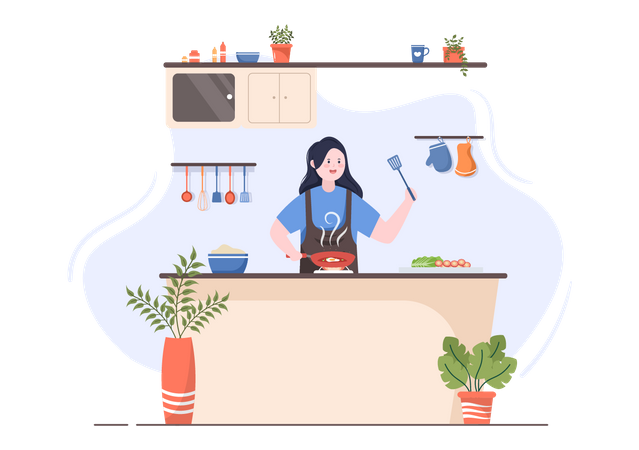 Femme cuisinant dans la cuisine  Illustration