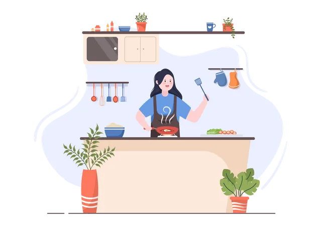 Femme cuisinant dans la cuisine  Illustration