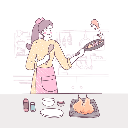 Femme cuisinant dans la cuisine  Illustration