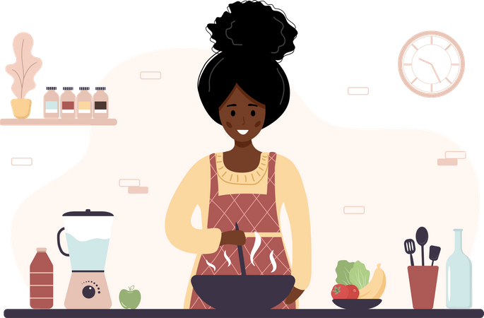 Femme cuisinant dans la cuisine  Illustration