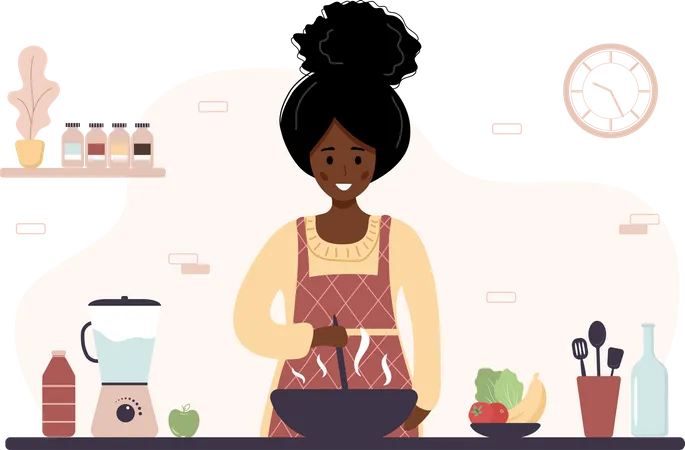 Femme cuisinant dans la cuisine  Illustration