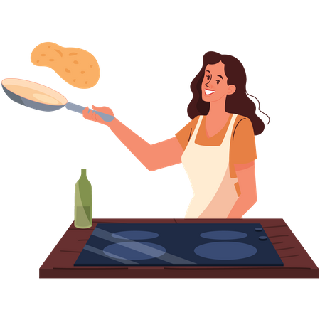 Femme cuisinant dans la cuisine  Illustration