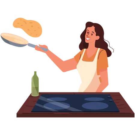 Femme cuisinant dans la cuisine  Illustration